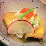 里湯昔話・雄山荘 - -先付- 柿白酢和え。