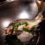 Suzuki - 琵琶湖の鮎　鮎の肝パティ　木の芽酢ダレ