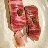 神戸牛 しゃぶしゃぶ おもき 離れ 銀座店 - 担馬牛の霜降り肉の握り