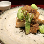 二条城ふる田 - 7.海老芋と蕗のとうの薄葛焼き 味噌タレ('19.2月下旬)