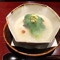 二条城ふる田 - 1.河豚の白子 菜の花 蕪 みぞれ餡掛け('19.2月下旬)