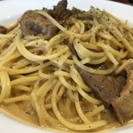 やみつきホルモン利久 - 豚ホルモン味噌カルボナーラパスタ（税込500円）