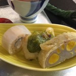 御料理 ひさまつ - 八寸
      穴子寿司 鱧の蓬餡 辛子蓮根