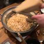 Kunihiro - 【2019年03月】鍋の〆は麺を選択、チーズを入れてくれてます。