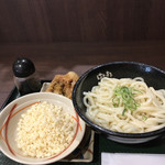 Hanamaru Udon - かけうどん大（つゆぬき）、げそ天、無料の天かす