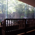 そば・居酒屋 湖中 - 店内（カウンター席：滝の水は停まっている時は静か）