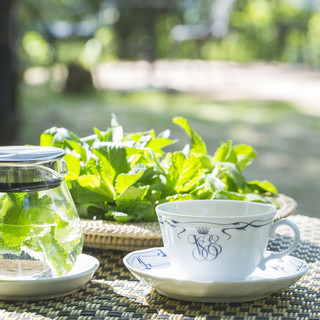 晴天の日は食後のお茶をテラスで