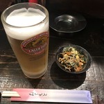 Izakaya Jongara - ビールとお通しです。