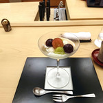 銀座 小十 - 葡萄と梨のゼリー寄せ