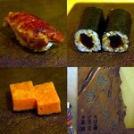 鮨まつもと - 左上から時計回りに　穴子、かんぴょう、〆は玉