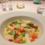 レストラン・セン - 魚介類を載せたトマトのゼリーとトロ茄子のクリーム