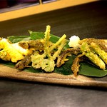 Tempura of young sweetfish and spring vegetables