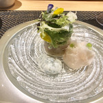 しまなみふれんち Murakami - 
      コチ、アボカド、グレープフルーツのムースにパールわさび
      