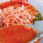 山岡家山形西田店 - 地獄のウルトラ激辛ラーメンのスープ   [手ブレピンボケすいません]