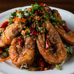 Spicy stir-fried tiger prawns