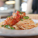 マテルガーデンカフェ - 料理写真:チキンとアスパラのトマトソースパスタ☆