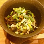 Ikedayama - 【  蓋物  】
                      ● 肉豆腐
                      野菜は
                      ゴボウ、エノキ、シメジ、アサツキ
                      
                      