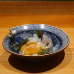 日本料理 幸庵 - 平貝とからすみ、マコガレイ、アオリイカの刺身盛合せ