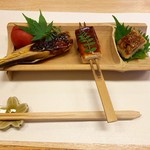 ふたがみ - 竹の子・豆腐の田楽と鱧寿司