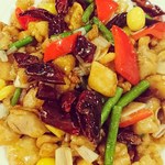 Spicy stir-fried chicken and chili peppers