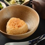 Onigiri rice balls with fresh onions and soup stock