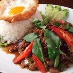 Popular menu items available as lunch plates! "Gapao rice"