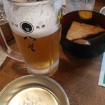 立呑・座呑・外呑処 新橋へそ  - まずビールで乾杯