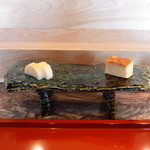 なだ万 - べったら漬けと、海老のすり身入り厚焼き玉子