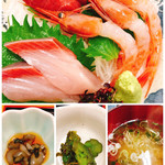 さかな屋 撰鮮 - お刺身3種ナマコ酢、お漬物、お味噌汁