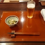 夥汲 - お通しとグラス生ビール