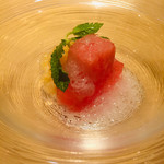沼田 - 甘味：西瓜+黄桃 シャンパンゼリー掛け