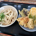 根ッ子うどん - 冷やぶっかけと天ぷら盛り合わせ。