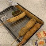 Kushikatsu Tanaka - 生麩、チーズ、かき、エビそしてアスパラガス全部本日ゎ100円！