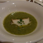 トラットリア・アルベロ - アンティパスト／ホウレン草のズッパ、黒アワビの柔らかスチーム煮込み