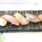 Sushikaisen Uotei - 白身5貫盛り 金目鯛 ムツ 平目 にべ 真鯛