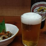 漁師のおかず海老や - 乾杯ビールと今日のお通し