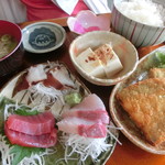 Tsukiji - アジフライと刺身３点定食