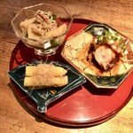 酒井商会 - おばんざい満願寺とうがらし 煮蛸と長芋の梅マリネ ホワイトアスパラの昆布〆