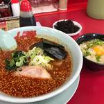 ラーメン山岡家 - 辛味噌ラーメン激辛5丁目油抜き  ●油抜き ●バリカタ ●玉子かけご飯 ●黒ばら海苔（別皿）