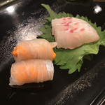 ささだ河庄 - 鯛刺しとヒラメの雲丹巻き