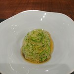 傳 - (2019年6月　訪問)焼き茄子にオクラ餡かけ。