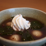 夢庵 - 抹茶ゼリーと白玉の冷やししるこアップ