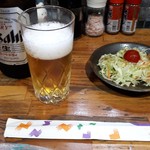 榮吉本店 - 料理写真:ビールとお通し(有機野菜のサラダ)