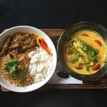 スプーンソング - 【おまかせメニュー】ウマヅラハギのマッパス＆2種のインドライスプレート 1,300円