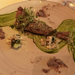 レストラン マノワ - 鮎のコンフィ　鮎の肝と山梨県・芦安の山椒の香り