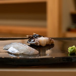 日本橋蛎殻町 すぎた - 2019.7 お造り（宮城マコガレイ、三重鳥貝）