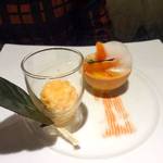 ラ・ベ - 柿とオレンジジュレとブルボンヴァニラのリ・オレのタルト仕立て　柿とオレンジのソルベを添えて