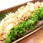 Fried Senshu fresh conger eel with green onion and soy sauce