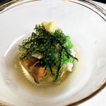 行楽庵 - オクラとサザエの酢の物。オクラの粘りが凄過ぎる(°o°:)