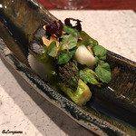日本料理 TOBIUME - ｸﾞﾘｰﾝｱｽﾊﾟﾗと甲烏賊の木の芽和え